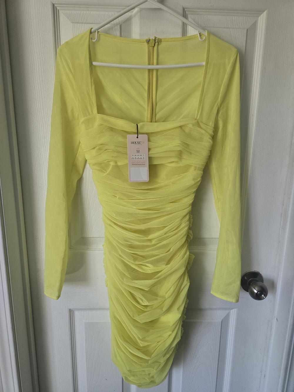 House of CB Yellow Ruched Long-Sleeve Bodycon Dress